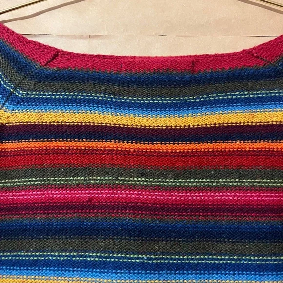 Vintage Abercrombie Stripe Tie Neck Sweater Flare Sleeve Cotton Wool Y2K Size L - Picture 11 of 14